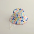 Detail of baby sun hat featuring colorful bunny prints and adjustable chin strap - 50-54cm (Adjustable 3-10 Years) / Multi-color Rabbit