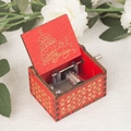 Red wooden hand-crank music box with golden Happy Birthday engraving and metal movement - Red