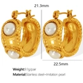 18k goud vergulde roestvrijstalen C-vormige oorbellen met parel accenten - 21.3mm x 22.5mm / Goud
