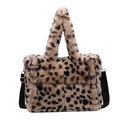 Borsa tote in ecopelliccia leopardata con tracolla nera rimovibile e manico morbido - Cachi