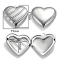 Silver stainless steel heart locket pendant with vintage floral pattern and size specs - A95-Retro Steel