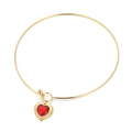 Gold plated stainless steel choker with a faceted red heart gemstone pendant - Gold Bright Red Heart Style (KN233260-Z)
