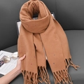 Camel knitted scarf with colorful dots and fringe edges for women winter warmth - 68-180CM / Khaki