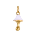Miniature white enamel mushroom charm with golden stem and attachment ring - White