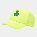 Detail of clover print on neon yellow breathable mesh baseball cap for sun protection - Solid Fluorescent Yellow