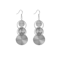 Silver triple tiered textured concentric circular disc geometric drop earrings - Spiral / Silver