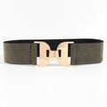 Black elastic woven waist belt with a gold geometric interlocking D-shaped buckle - Pearlescent Black