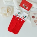 Calcetines navideños gruesos de forro polar coral con diseño de muñeco de nieve rojo y blanco - Talla única / Muñeco de Nieve Rojo