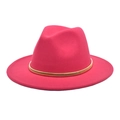 Detail of rose red wool felt fedora hat featuring a stylish gold metallic band trim - M (56-58cm) / Rose Red