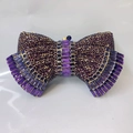 Exquisite purple bow-shaped evening clutch bag with sparkling rhinestone embellishments - Dark Purple Gold Hardware