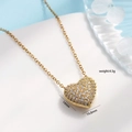 Golden heart necklace with cubic zirconia pave and detailed measurements 14x14.8mm - Gold Micro Pave Heart Necklace