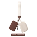 Detail of caramel and off-white nylon wrist pouches with durable strap and leather accents - Brown/Beige