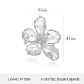 Vintage white crystal flower brooch with five petals and silver claw setting style - Silver