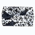 Bohemian elastic wide headband featuring leopard print and grey floral bow design - White Leopard Print