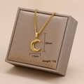 Detailed view of gold moon crescent pendant showing 30mm height and 17mm width specs - Crescent Moon Style (26A06010-6)