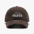 Cappellino da baseball marrone scuro in cotone con ricamo vintage e bordo usurato - Caffè Scuro