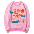 Pink Gulf of Mexico oversized long sleeve hoodie featuring a colorful ocean beach print - S / Pink