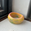 Wide colorful marble resin bangle with yellow, pink, and green swirled pattern finish - Camouflage Macaron
