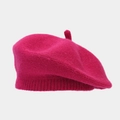 Detailed knit texture of a warm rose red rabbit hair beret with soft fuzzy finish - M / Rose Red
