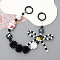 Handmade beaded phone strap with lucky cat charm and black plush ball accent - Black Lucky Cat Style (K2783)
