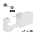 Disposable ear piercing gun with 4mm blue rhinestone stud earring and white plastic tool - 4mm Aqua Blue Zirconia / Steel