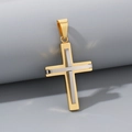 Polished two-tone gold and silver titanium steel cross pendant for men in minimalist style - No Chain Style / Two-Tone Gold Cross Pendant (KP130563-HR)