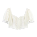 Top stile francese con maniche a sbuffo, inserti in pizzo e scollo a quadrato - S / Bianco latte