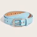 Light blue faux leather belt with rhinestone buckle and heart cutouts for women - Light Blue