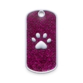 Rectangle rose pink glitter dog tag with silver paw print for pet collar identification - Glitter Rose Red
