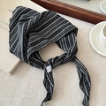 Vintage black striped fabric neckerchief necklace with elegant knotted design for women - Black Striped Polka Dot Style / Black