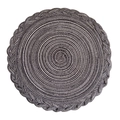 Dark charcoal grey round woven placemat with decorative braided edge and textured cotton finish - Silver Black Gray