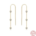 S925 sterling silver tassel drop earrings in gold finish with three sparkling zircons - Triple Zirconia Design / 925 Silver / Gold #5
