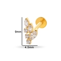 Golden titanium piercing stud with leaf-shaped marquise zircons and flat back design - Leaf Style-Gold (T2503-1#黄金)