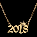 Golden 2018 lucky year number pendant necklace with crown icon on black background - 2018 / Gold