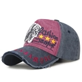 Vintage burgundy and grey distressed baseball cap with Jamont portrait embroidery - Burgundy Front Navy Body