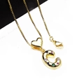 Detail of gold box chain necklace with heart charm and colorful zircon letter C pendant - Pendant with Necklace / Letter C