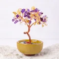 Handmade amethyst and citrine crystal money tree in a yellow ceramic pot for home decor - Amethyst+Citrine (Agate Rolling Stone Yellow Bowl) 6 Heads