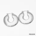 Polished silver stainless steel hollow hoop earrings with thick U-shaped geometric design - Smooth Hoop Style (PDE2039)