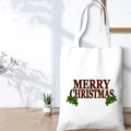 Detail of Christmas canvas tote bag with Buffalo Plaid Merry Christmas text and holly art - SD-A-16/Red Black Plaid Text
