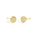Elegant 18K gold plated round disc stud earrings with sparkling pave zircon settings - Gold + Light Yellow