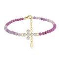 Natural purple lepidolite and freshwater pearl cross bracelet in S925 sterling silver - Purple Stone Pearl Cross Style (MPB10-14K)