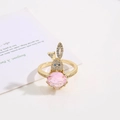 Verstellbarer vergoldeter Hasenring mit rosa Kristall und Zirkonia-Mikropflaster - Einstellbar Offen / Rosa Kaninchen (JZ247)