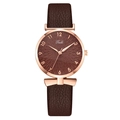 Elegant women's quartz watch featuring a brown textured dial and brown leather strap - Coffee