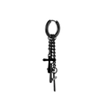 Detail of black stainless steel hoop earring with three dangling cross charm chains - Black Cross