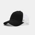 Detail view of the breathable white mesh back and black fabric on this trucker baseball cap - Black/White Mesh