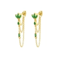 Detail of S925 earrings featuring emerald green gemstones and layered gold tassels - Green Gold
