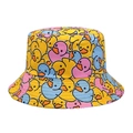 Yellow bucket hat with blue and pink cartoon duck patterns for sun protection - M (56-58cm) / Yellow Cartoon Ducks (09)