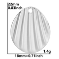 Detail view of a shell-shaped silver metal pendant showing dimensions 22mm by 18mm - Shell / Steel