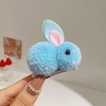 Cute sky blue plush rabbit hair clip with soft pom poms for girls and children - Blue
