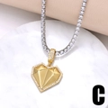 Sparkling heart pendant tennis chain necklace with gold plating and cubic zirconia - Geometric Faceted Heart Pendant Style (C)